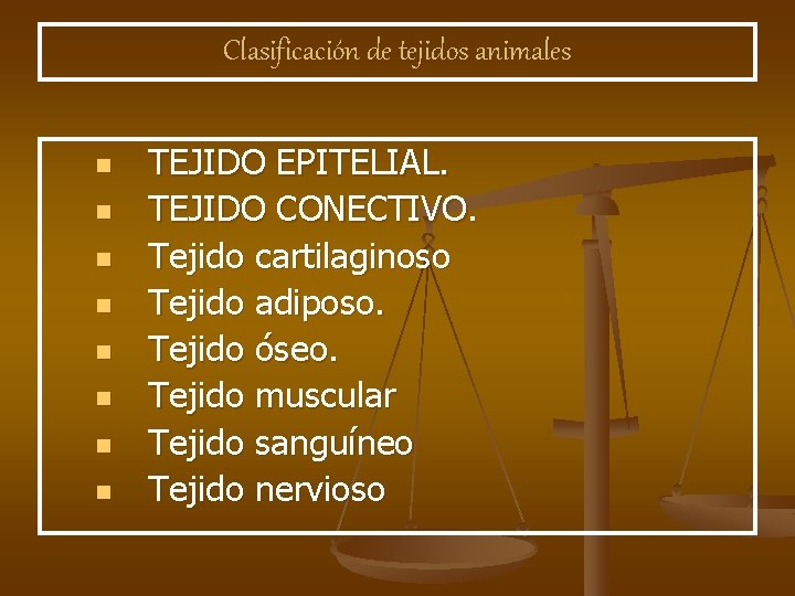 Clasificación de tejidos animales n n n n TEJIDO EPITELIAL. TEJIDO CONECTIVO. Tejido cartilaginoso