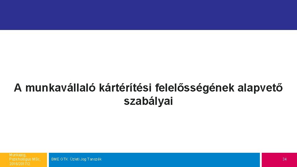 A munkavállaló kártérítési felelősségének alapvető szabályai Munkajog, Pszichológus MSc, 2016/2017/2. BME GTK Üzleti Jog