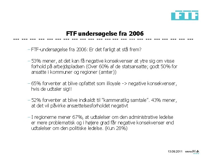 FTF undersøgelse fra 2006 − FTF-undersøgelse fra 2006: Er det farligt at stå frem?