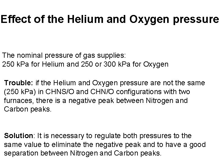 Effect of the Helium and Oxygen pressure The nominal pressure of gas supplies: 250