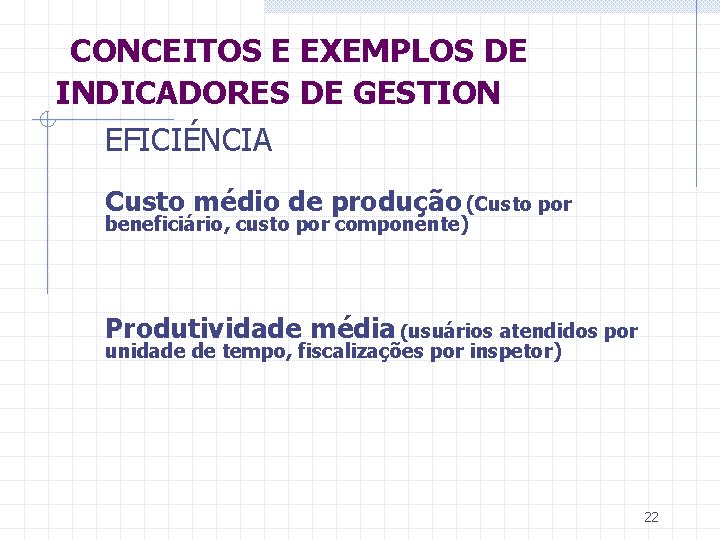  CONCEITOS E EXEMPLOS DE INDICADORES DE GESTION EFICIÉNCIA Custo médio de produção (Custo