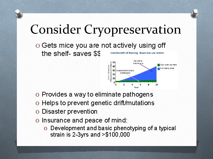 Consider Cryopreservation O Gets mice you are not actively using off the shelf- saves