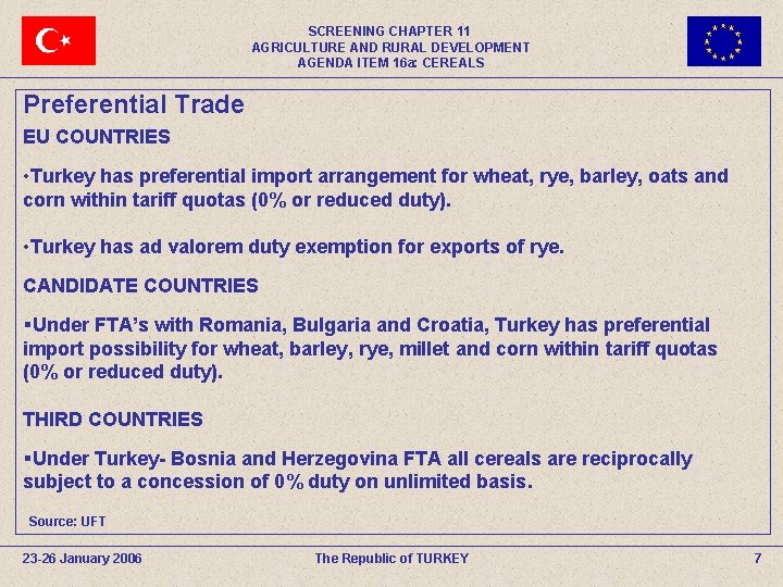 SCREENING CHAPTER 11 AGRICULTURE AND RURAL DEVELOPMENT AGENDA ITEM 16 a: CEREALS Preferential Trade