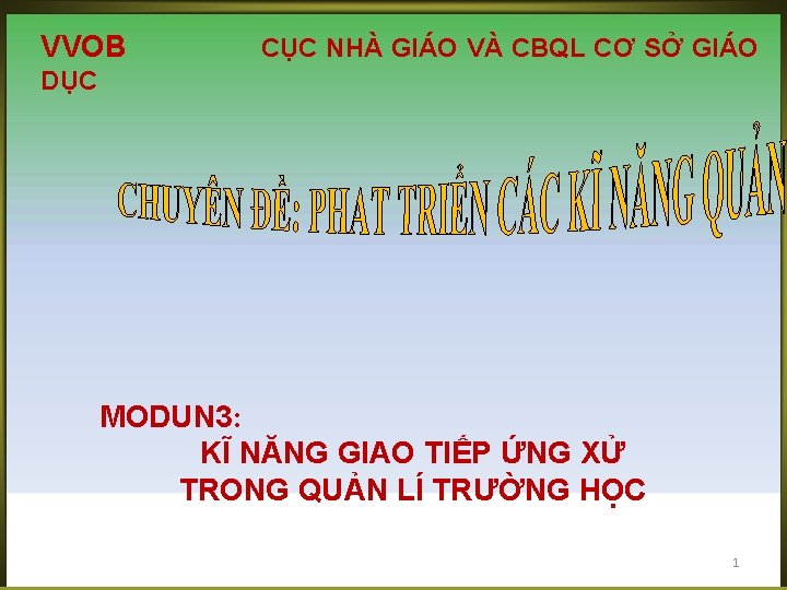 VVOB CỤC NHÀ GIÁO VÀ CBQL CƠ SỞ GIÁO DỤC MODUN 3: KĨ NĂNG