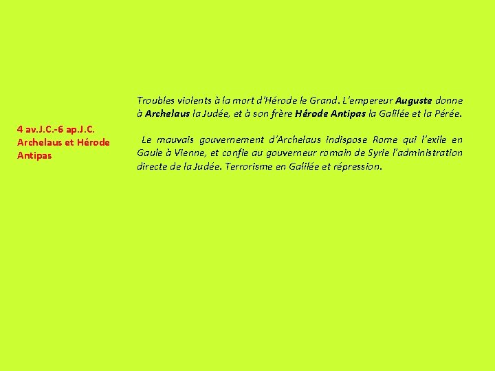 Troubles violents à la mort d'Hérode le Grand. L'empereur Auguste donne à Archelaus la