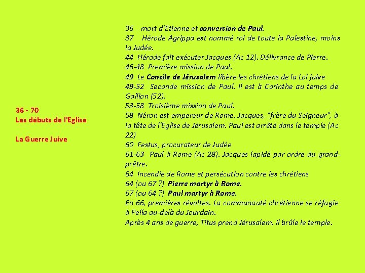 36 - 70 Les débuts de l'Eglise La Guerre Juive 36 mort d'Etienne et