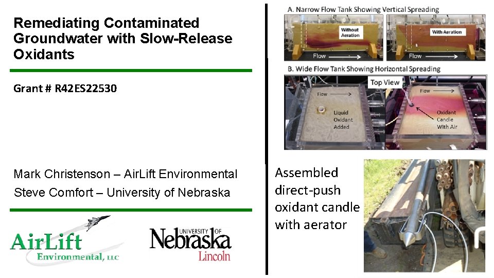 Remediating Contaminated Groundwater with Slow-Release Oxidants Grant # R 42 ES 22530 Mark Christenson