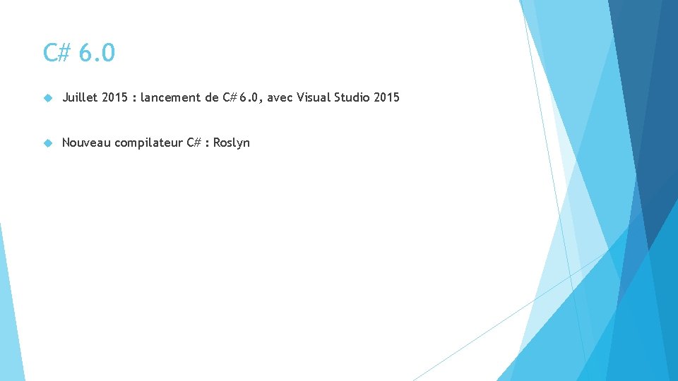 C# 6. 0 Juillet 2015 : lancement de C# 6. 0, avec Visual Studio