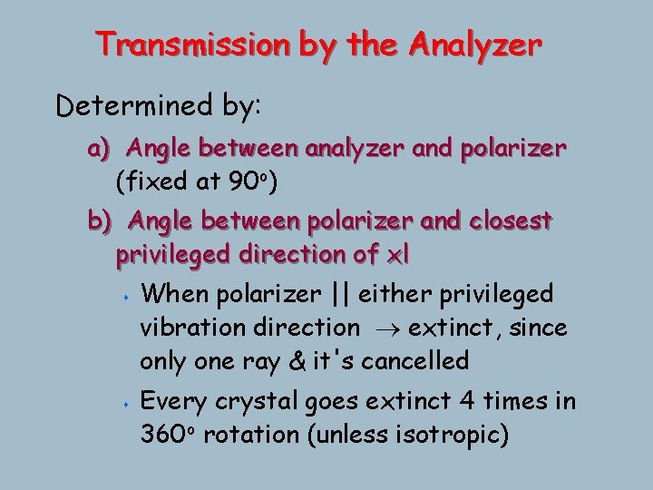 Transmission by the Analyzer Determined by: a) Angle between analyzer and polarizer (fixed at Transmission by the Analyzer Determined by: a) Angle between analyzer and polarizer (fixed at