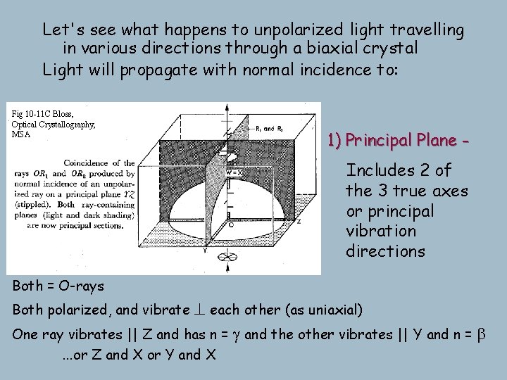 Let's see what happens to unpolarized light travelling in various directions through a biaxial Let's see what happens to unpolarized light travelling in various directions through a biaxial