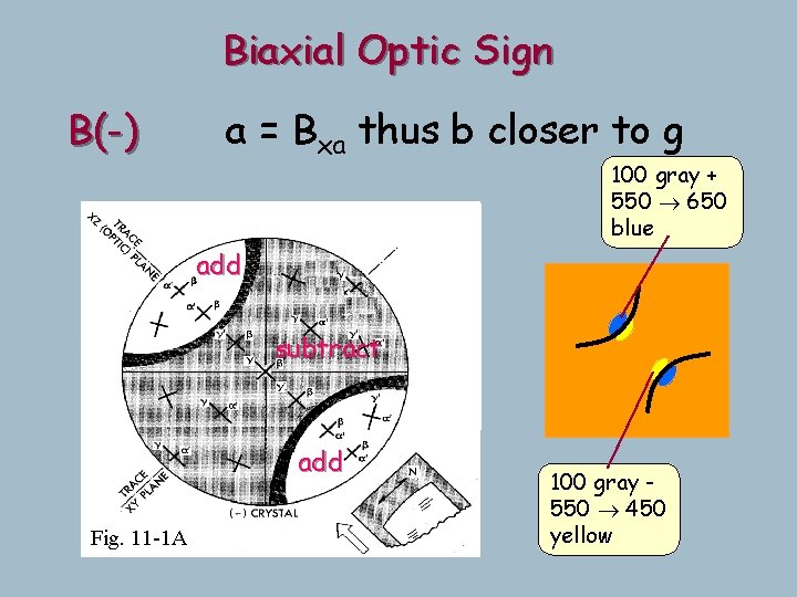 Biaxial Optic Sign B(-) a = Bxa thus b closer to g 100 gray Biaxial Optic Sign B(-) a = Bxa thus b closer to g 100 gray