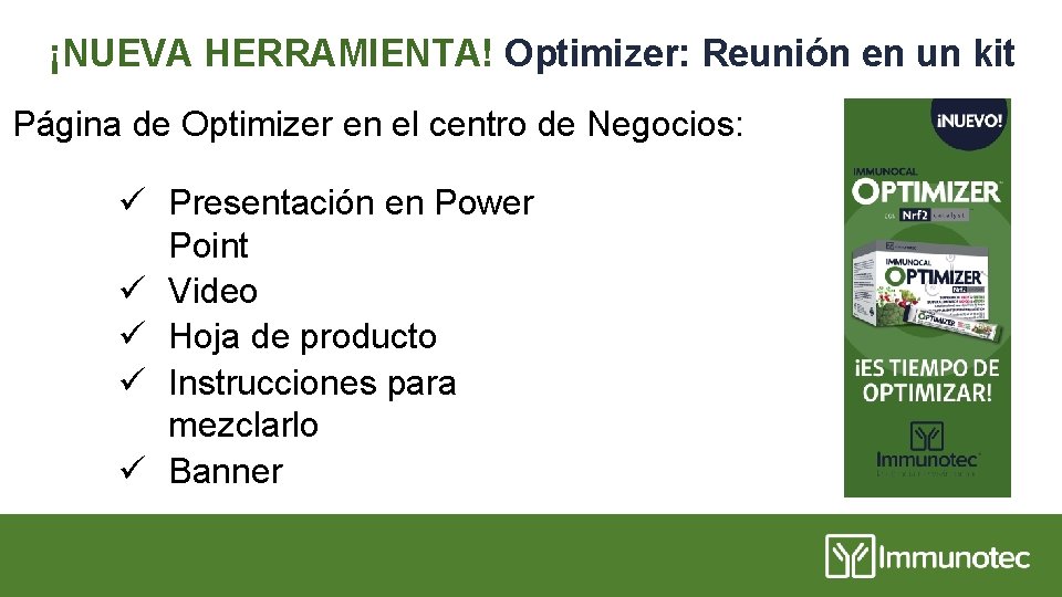 ¡NUEVA HERRAMIENTA! Optimizer: Reunión en un kit Página de Optimizer en el centro de