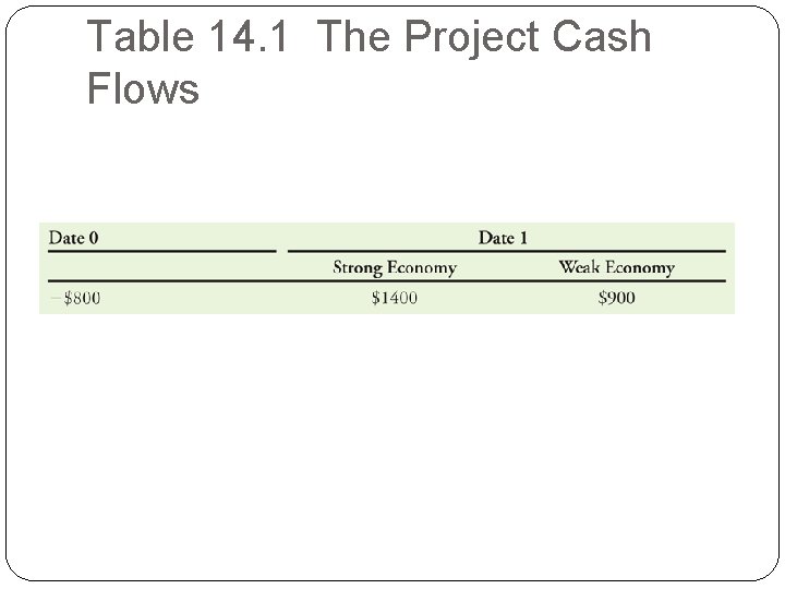 Table 14. 1 The Project Cash Flows Table 14. 1 The Project Cash Flows