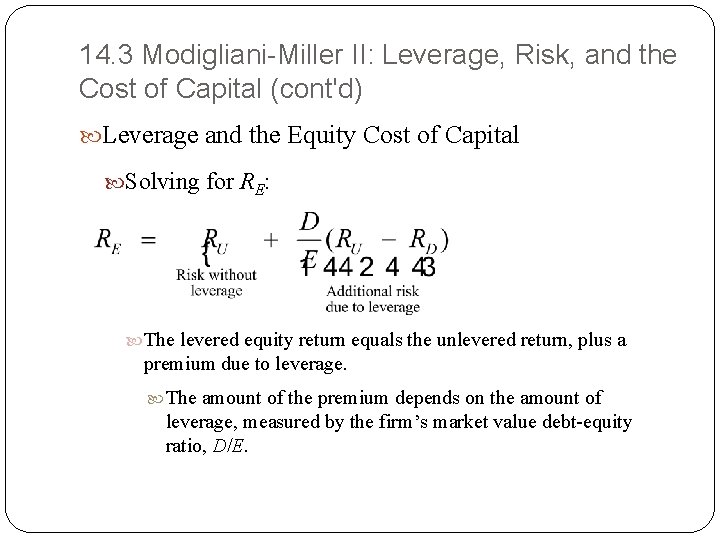 14. 3 Modigliani-Miller II: Leverage, Risk, and the Cost of Capital (cont'd) Leverage and 14. 3 Modigliani-Miller II: Leverage, Risk, and the Cost of Capital (cont'd) Leverage and