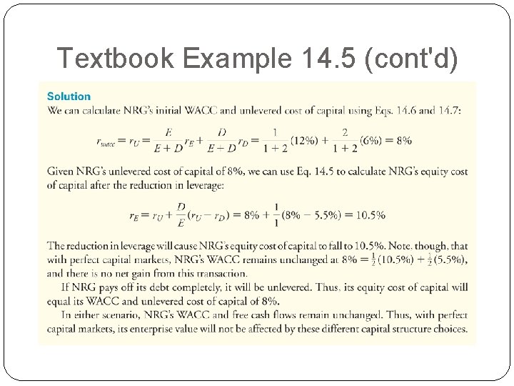Textbook Example 14. 5 (cont'd) Textbook Example 14. 5 (cont'd)