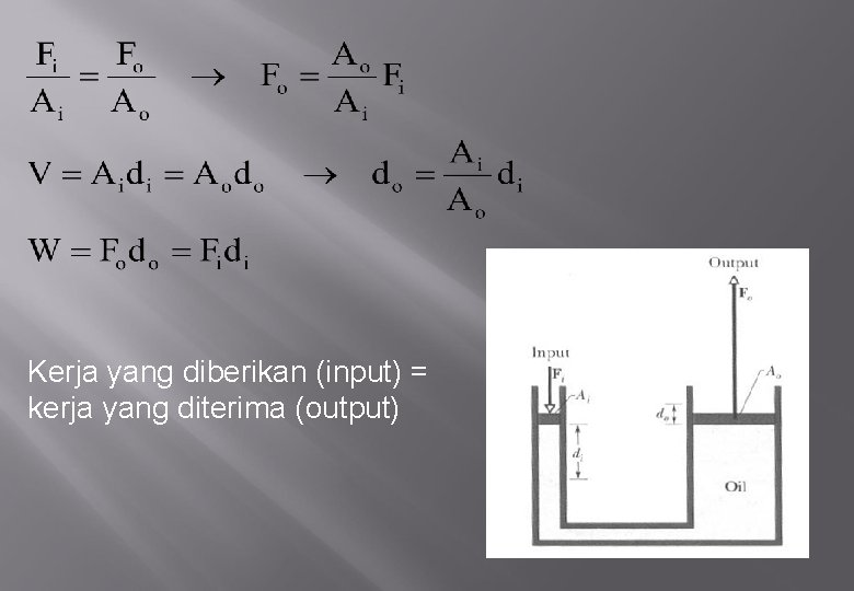 Kerja yang diberikan (input) = kerja yang diterima (output) 