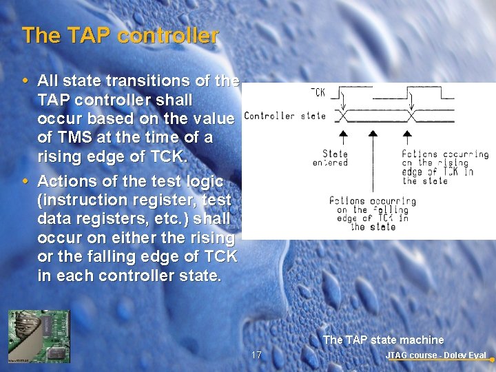 The TAP controller All state transitions of the TAP controller shall occur based on