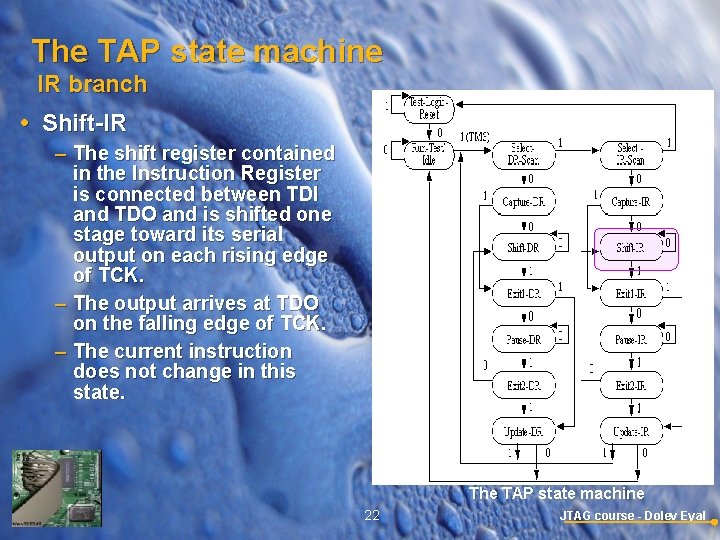 The TAP state machine IR branch Shift-IR – The shift register contained in the