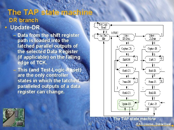 The TAP state machine DR branch Update-DR – Data from the shift register path