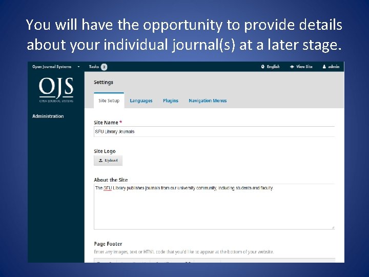 You will have the opportunity to provide details about your individual journal(s) at a