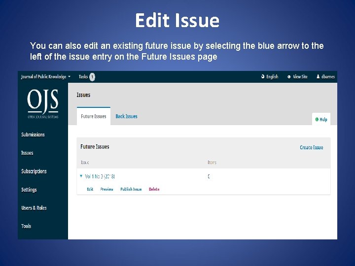 Edit Issue You can also edit an existing future issue by selecting the blue