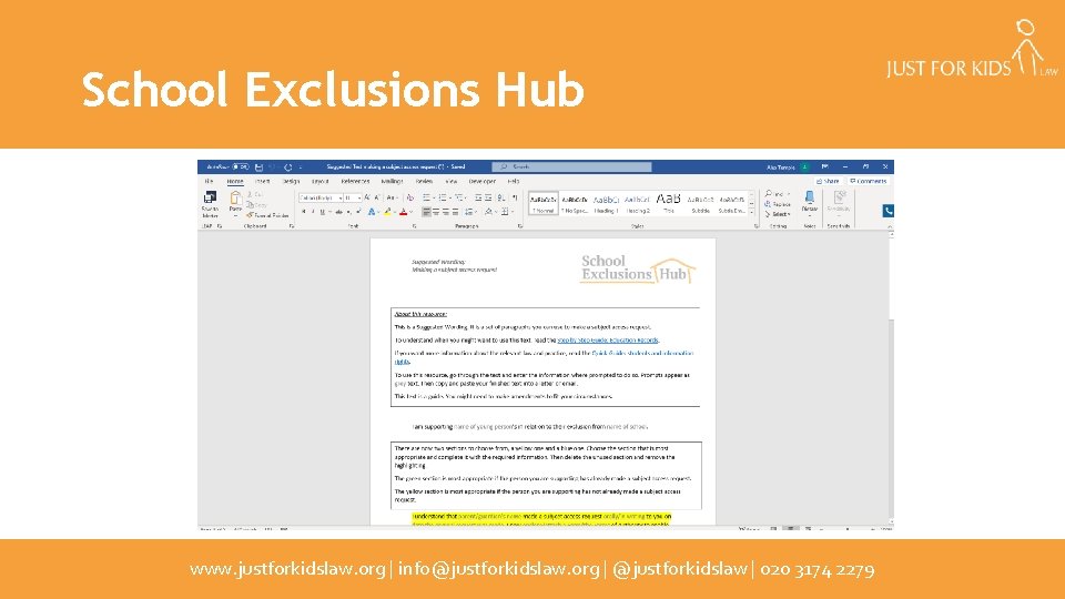 School Exclusions Hub www. justforkidslaw. org | info@justforkidslaw. org | @justforkidslaw | 020 3174