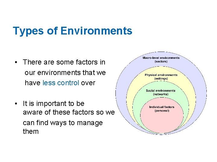 Types of Environments • There are some factors in our environments that we have