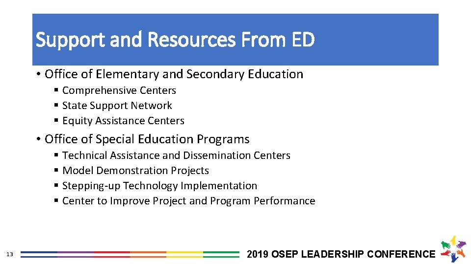 Support and Resources From ED • Office of Elementary and Secondary Education § Comprehensive