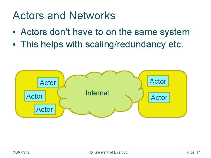 Actors and Networks • Actors don’t have to on the same system • This