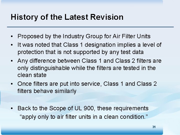 History of the Latest Revision • Proposed by the Industry Group for Air Filter