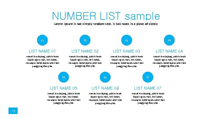 NUMBER LIST sample Lorem Ipsum is not simply random text. It has roots in