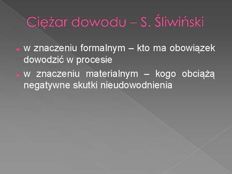  w znaczeniu formalnym – kto ma obowiązek dowodzić w procesie w znaczeniu materialnym