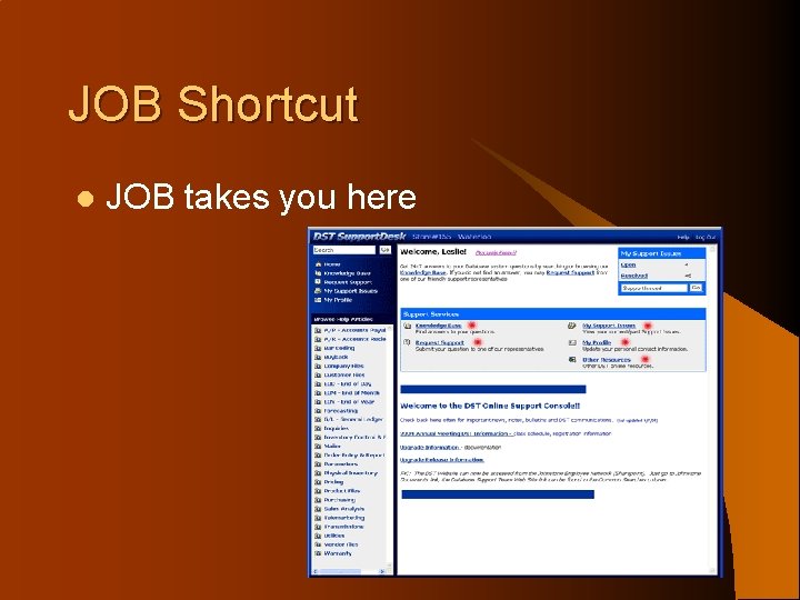 JOB Shortcut l JOB takes you here 