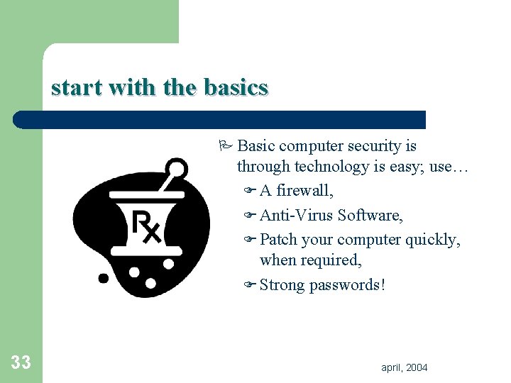 start with the basics P Basic computer security is through technology is easy; use… start with the basics P Basic computer security is through technology is easy; use…