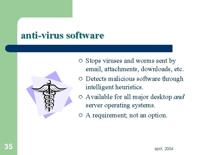 anti-virus software R Stops viruses and worms sent by email, attachments, downloads, etc. R anti-virus software R Stops viruses and worms sent by email, attachments, downloads, etc. R