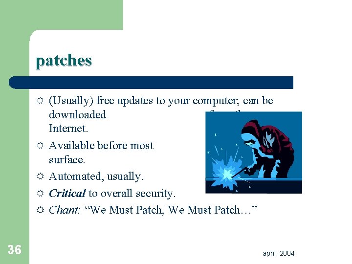 patches R (Usually) free updates to your computer; can be R R 36 downloaded patches R (Usually) free updates to your computer; can be R R 36 downloaded