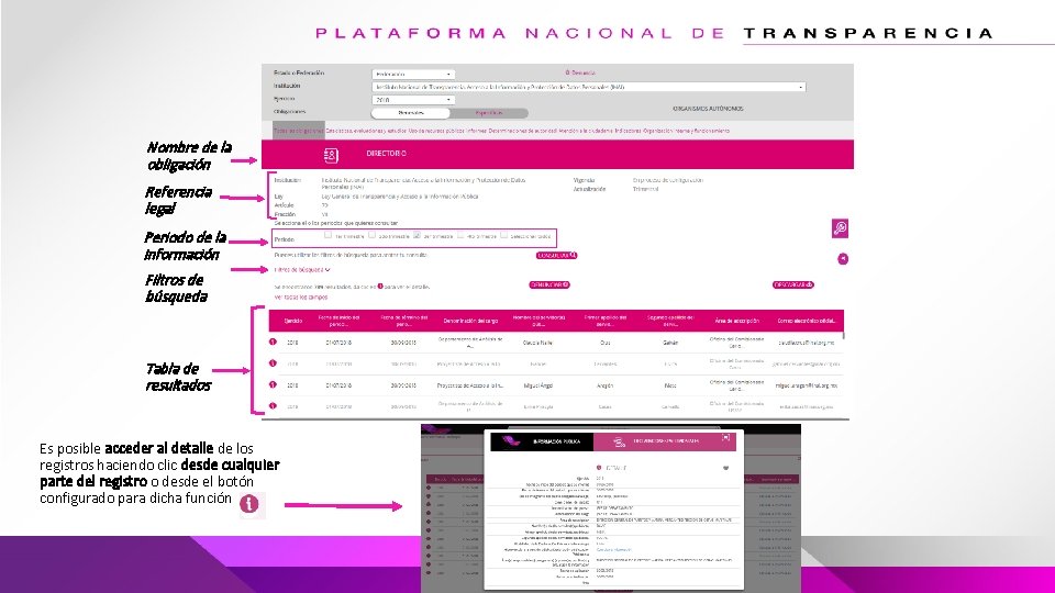 Nombre de la obligación Referencia legal Periodo de la información Filtros de búsqueda Tabla