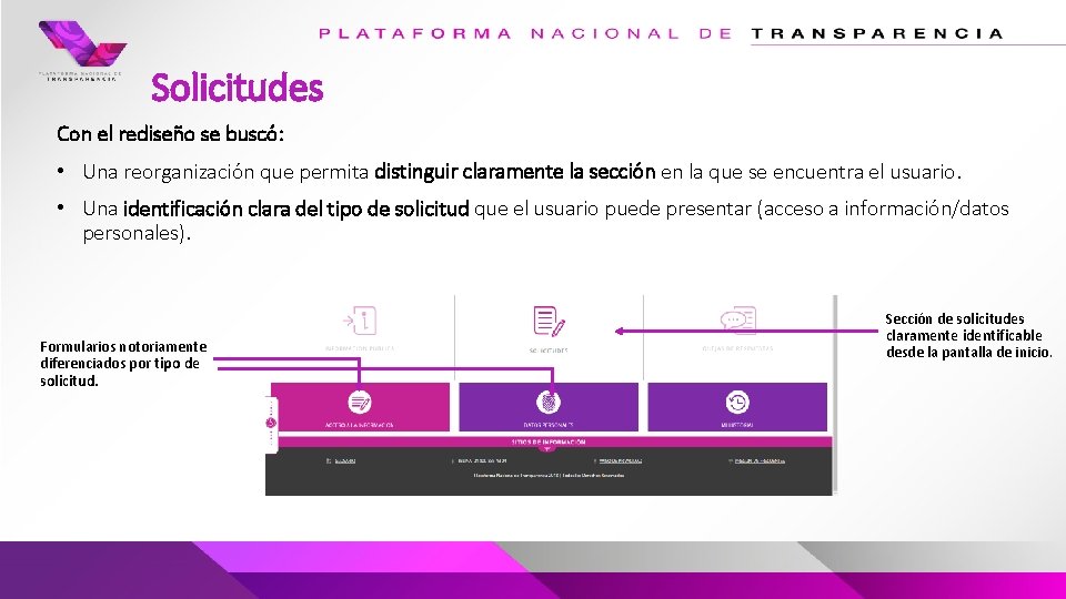 Solicitudes Con el rediseño se buscó: • Una reorganización que permita distinguir claramente la