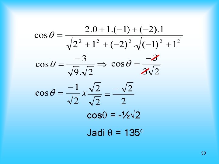 cos = -½ 2 Jadi = 135 33 