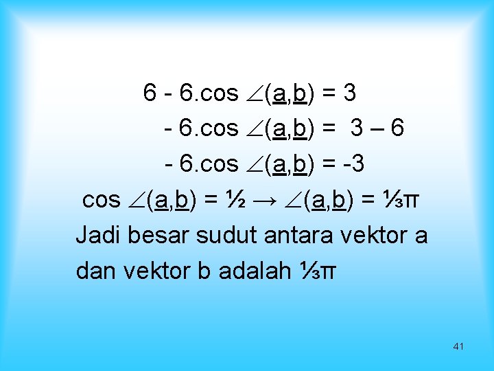 6 - 6. cos (a, b) = 3 – 6 - 6. cos (a,