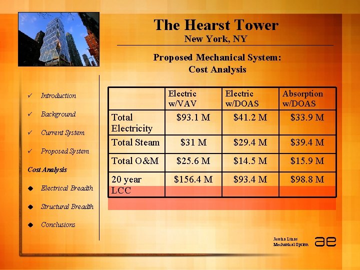 The Hearst Tower New York, NY Proposed Mechanical System: Cost Analysis ü Introduction ü