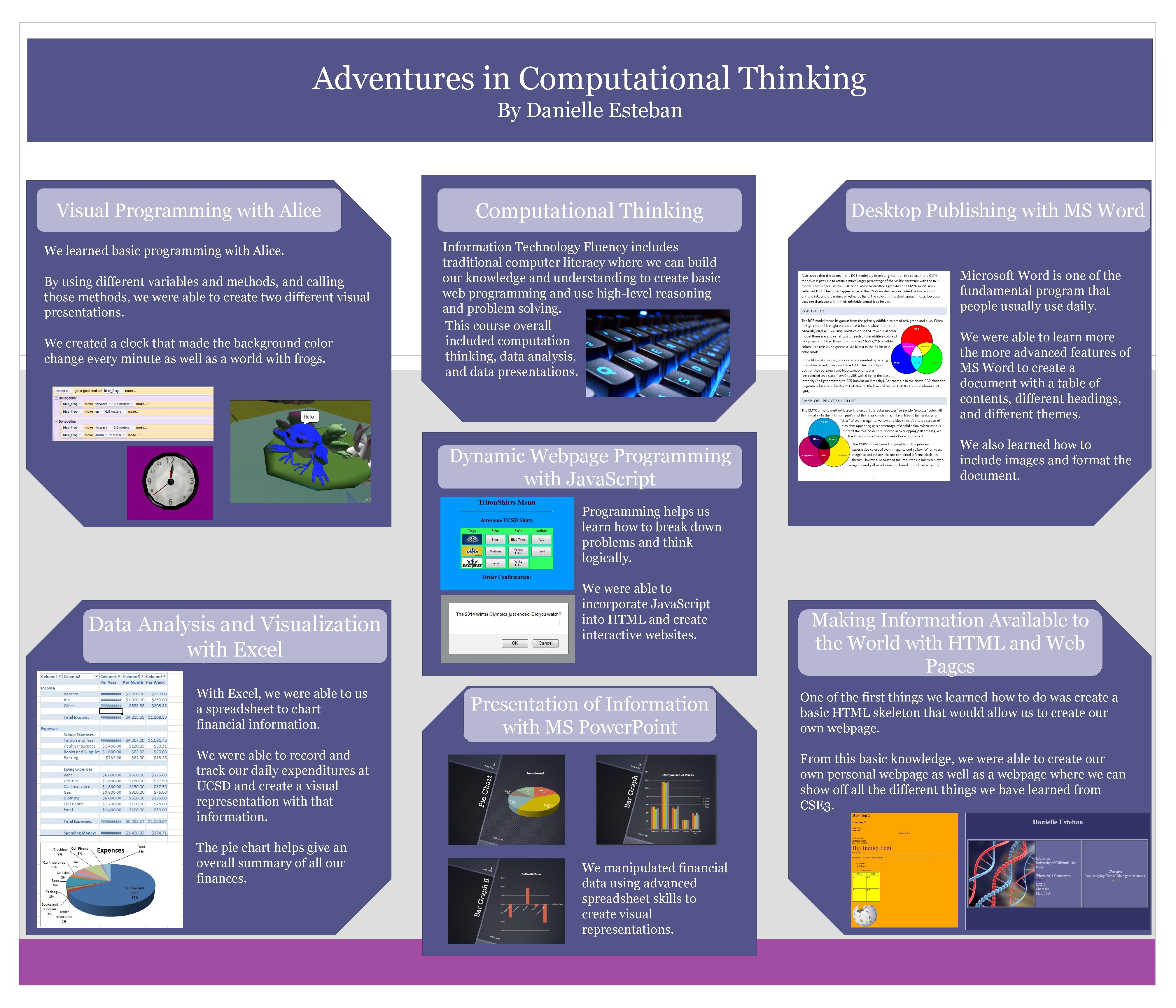 Adventures in Computational Thinking By Danielle Esteban Visual Programming with Alice We learned basic