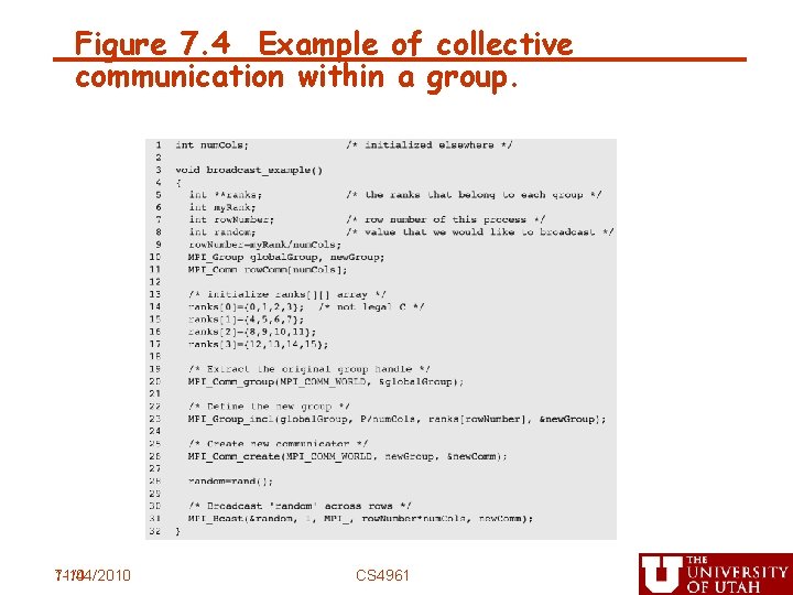 Figure 7. 4 Example of collective communication within a group. 7 -14 11/04/2010 CS