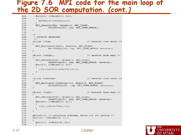 Figure 7. 6 MPI code for the main loop of the 2 D SOR