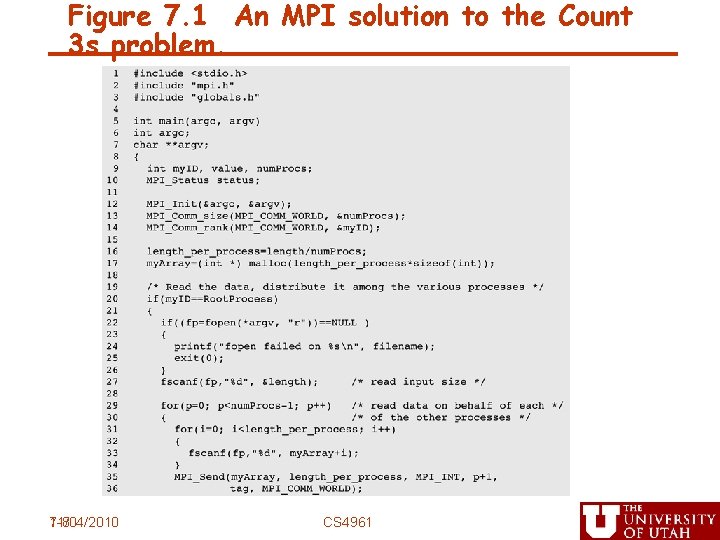 Figure 7. 1 An MPI solution to the Count 3 s problem. 7 -8