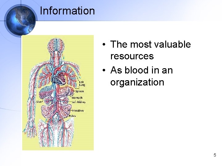 Information • The most valuable resources • As blood in an organization 5 