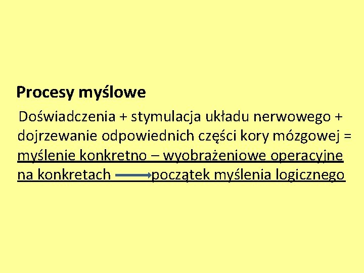 Procesy myślowe Doświadczenia + stymulacja układu nerwowego + dojrzewanie odpowiednich części kory mózgowej =