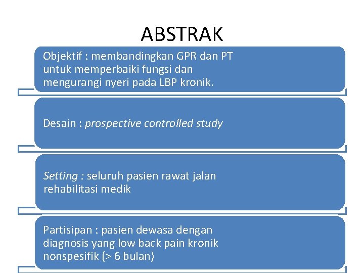 ABSTRAK Objektif : membandingkan GPR dan PT untuk memperbaiki fungsi dan mengurangi nyeri pada