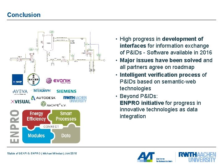 Conclusion • High progress in development of interfaces for information exchange of P&IDs -