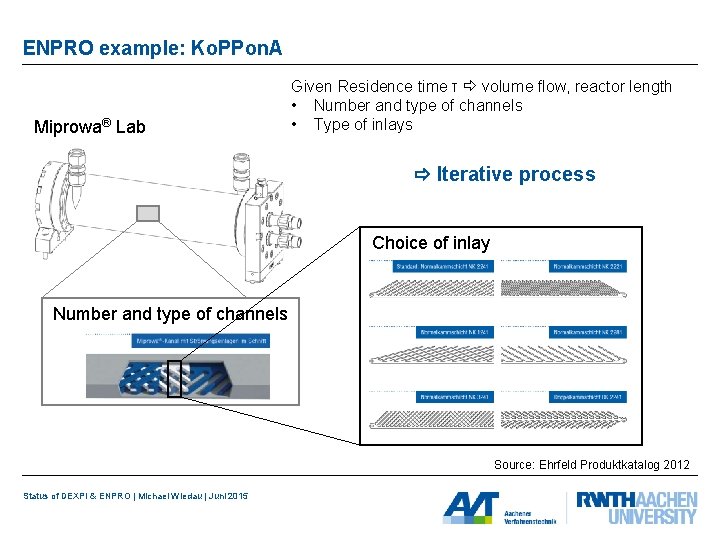 ENPRO example: Ko. PPon. A Miprowa® Lab Given Residence time τ volume flow, reactor
